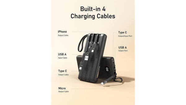 VEEKTOMX Portable Charger with Built-in Cables 10000mAh Power Bank for iPhone Slim Fast Charge USB C Battery Pack Travel Essentials Powerbank Compatible with iPhone, Samsung, Android, etc - Image 2