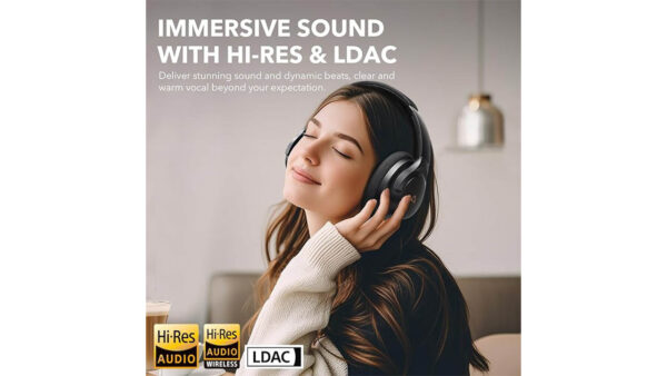 1Mii Y8 Hybrid Active Noise Cancelling Headphones, Hi-Res LDAC Wireless Audio, 75H Ultra-Long Playtime, Comfort Fit & Foldable Over Ear Bluetooth Headphones for Travel, Home, Office -Black - Image 2