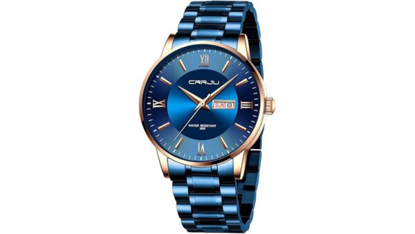 CRRJU Men's Fashion Luxury Stainless Steel Watches for Men Business Auto Date Chronograph Analog Quartz Wristwatches