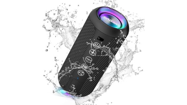 Ortizan Portable Bluetooth Speaker: IPX7 Waterproof, 24W Loud Sound, Deep Bass, Bluetooth 5.3, LED Lights, Wireless Stereo Pairing, 30H Playtime, for Home/Outdoor/Party/Beach, Birthday Gift (Black)