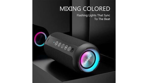 Ortizan Portable Bluetooth Speaker: IPX7 Waterproof, 24W Loud Sound, Deep Bass, Bluetooth 5.3, LED Lights, Wireless Stereo Pairing, 30H Playtime, for Home/Outdoor/Party/Beach, Birthday Gift (Black) - Image 2