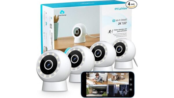 LaView 4MP 2K Security Cameras Outdoor Indoor Wired,IP65, Starlight Sensor & 100 Ft Night Vision,Motion/Person Detection,2-Way Audio/Spotlight,US Cloud,Compatible With Alexa,iOS & Android & Web Access