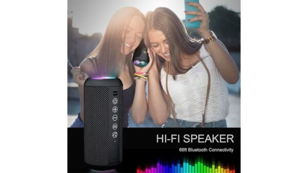 Ortizan Portable Bluetooth Speaker: IPX7 Waterproof, 24W Loud Sound, Deep Bass, Bluetooth 5.3, LED Lights, Wireless Stereo Pairing, 30H Playtime, for Home/Outdoor/Party/Beach, Birthday Gift (Black) - Image 4
