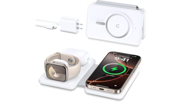 Magnetic Wireless Charger for iPhone: 3 in 1 Travel Charging Station for Apple Devices for iPhone 16 15 14 13 12 Pro Max Plus - Foldable Charging Pad for Apple Watch Series & Airpods 4 3 2 Pro
