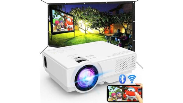 Projector with WiFi and Bluetooth, Upgrade Outdoor Projector, Mini Movie Projector Supports 1080P Synchronize Smartphone Screen by WiFi/USB Cable for Home Entertainment