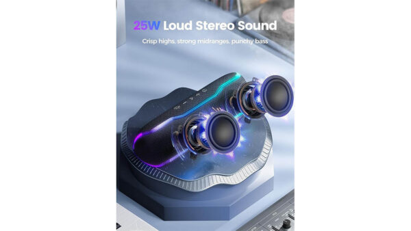 Portable Bluetooth Speaker, IPX7 Waterproof Wireless Speakers with Colorful Flashing Lights, 25W Super Bass 24H Playtime, 100ft Range, - Image 5