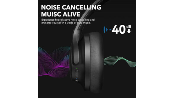 1Mii Y8 Hybrid Active Noise Cancelling Headphones, Hi-Res LDAC Wireless Audio, 75H Ultra-Long Playtime, Comfort Fit & Foldable Over Ear Bluetooth Headphones for Travel, Home, Office -Black - Image 3