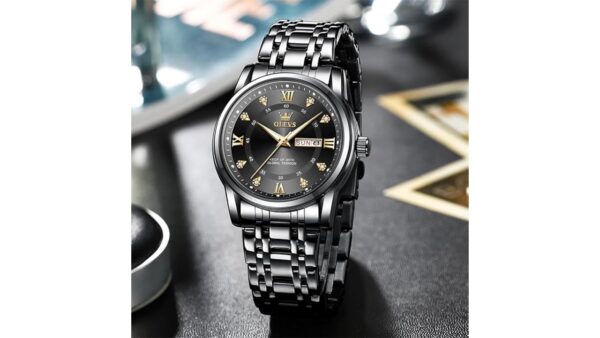 OLEVS Men Watch Blue Gold Analog Quartz Stainless Steel Waterproof Luminous Date Luxury Casual Watch - Image 4