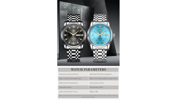 OLEVS Men Watch Blue Gold Analog Quartz Stainless Steel Waterproof Luminous Date Luxury Casual Watch - Image 5
