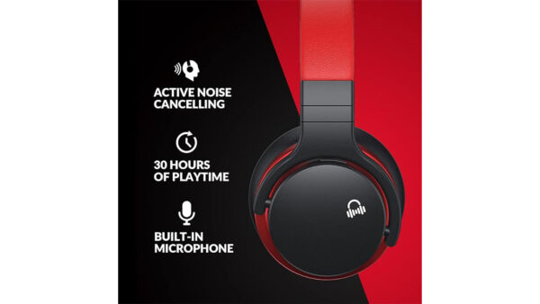 MOVSSOU E7 Active Noise Cancelling Headphones Bluetooth Headphones Wireless Headphones Over Ear with Microphone Deep Bass, Comfortable Protein Earpads, 30 Hours Playtime for Travel/Work, Black - Image 2
