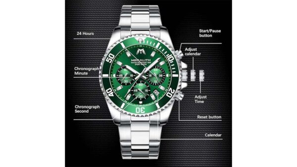 MEGALITH Mens Watches Stainless Steel Waterproof Analog Quartz Fashion Business Chronograph Watch for Men, Auto Date - Image 4